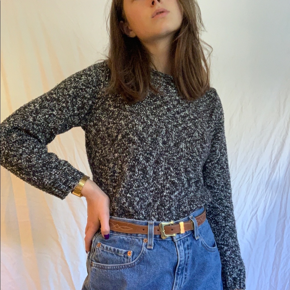 white and black sweater